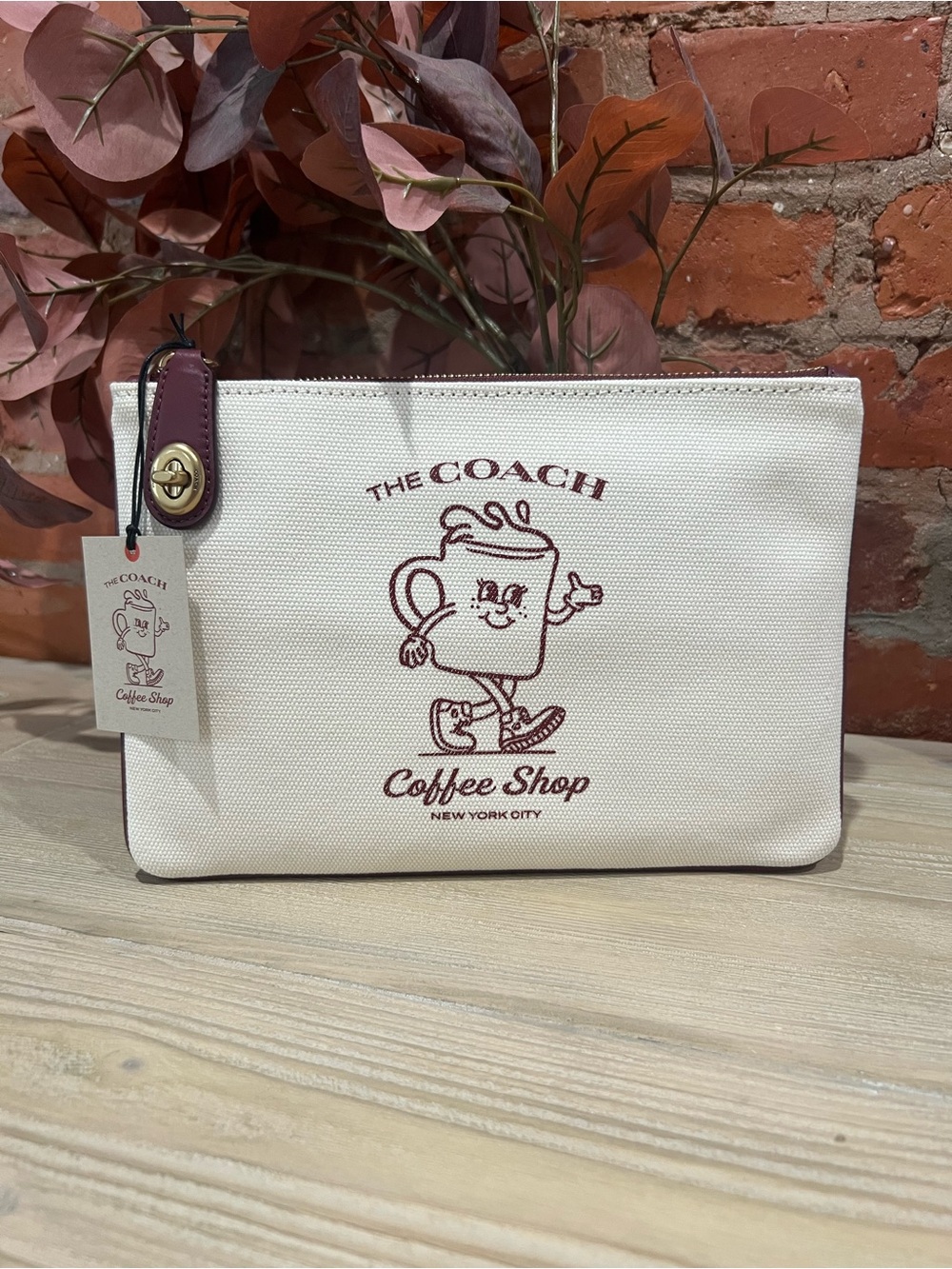 NWT The Coach Coffee Shop Lil Miss Jo Canvas Pouch / Clutch